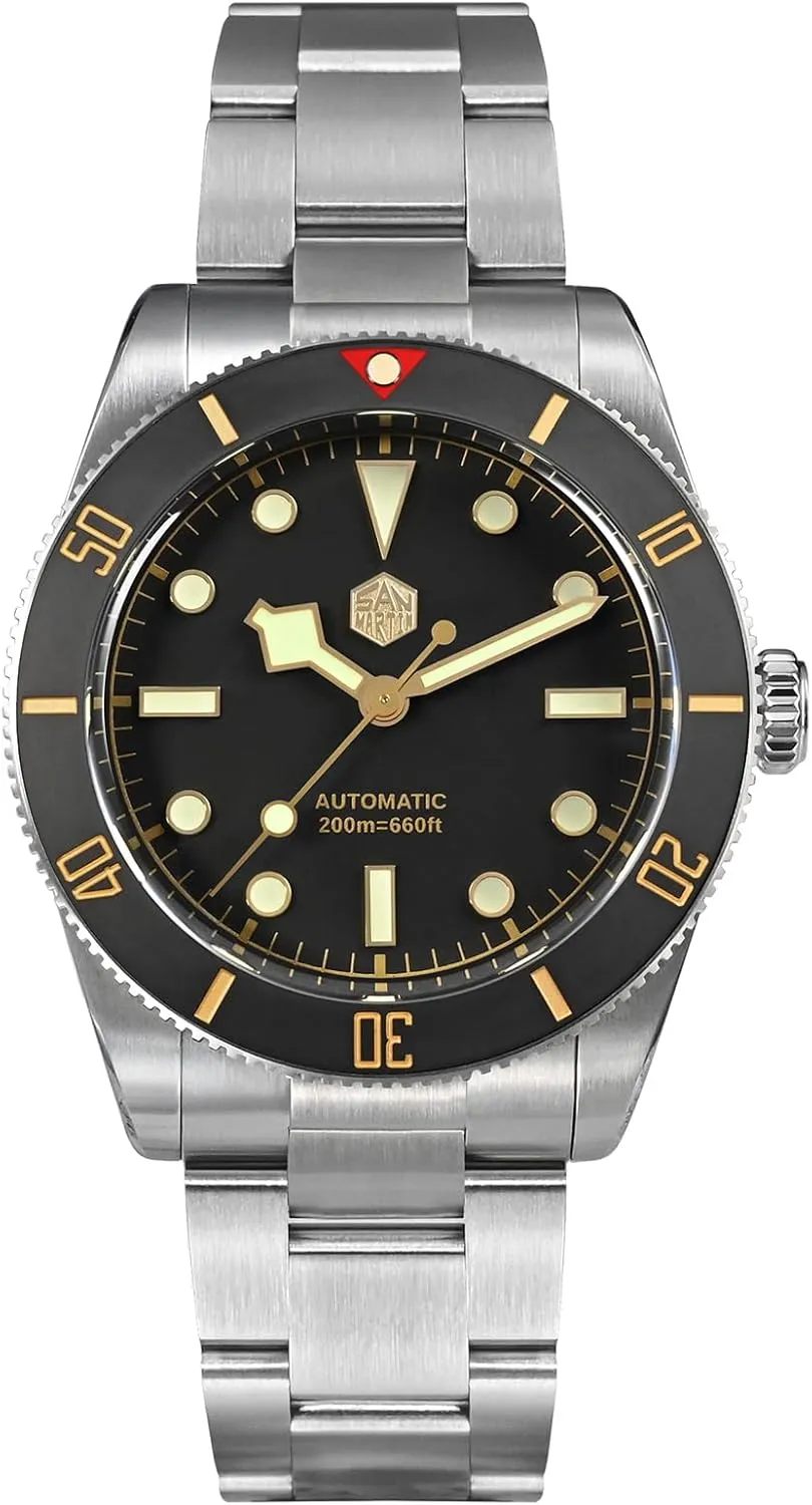San Martin Men Watch SN0138G, 37 mm 20 Bar Diver Watch NH35 Automatic Mechanical Luxury Diving Waterproof BB54 Wrist Watch
