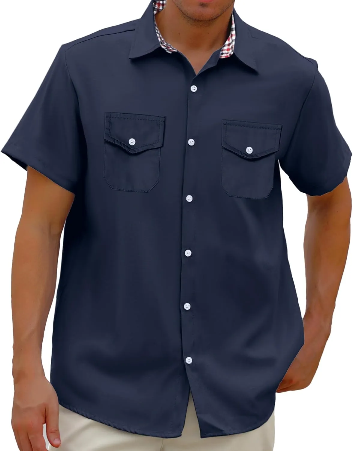 SANGTREE Mens and Boys Casual Short Sleeve Button Down Shirts with Two Pockets, US 12 Months - Adult 2XL