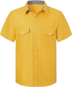 SANGTREE Mens and Boys Casual Short Sleeve Button Down Shirts with Two Pockets, US 12 Months - Adult 2XL