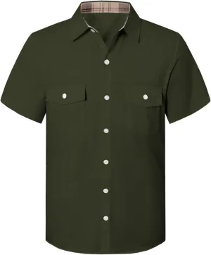 SANGTREE Mens and Boys Casual Short Sleeve Button Down Shirts with Two Pockets, US 12 Months - Adult 2XL