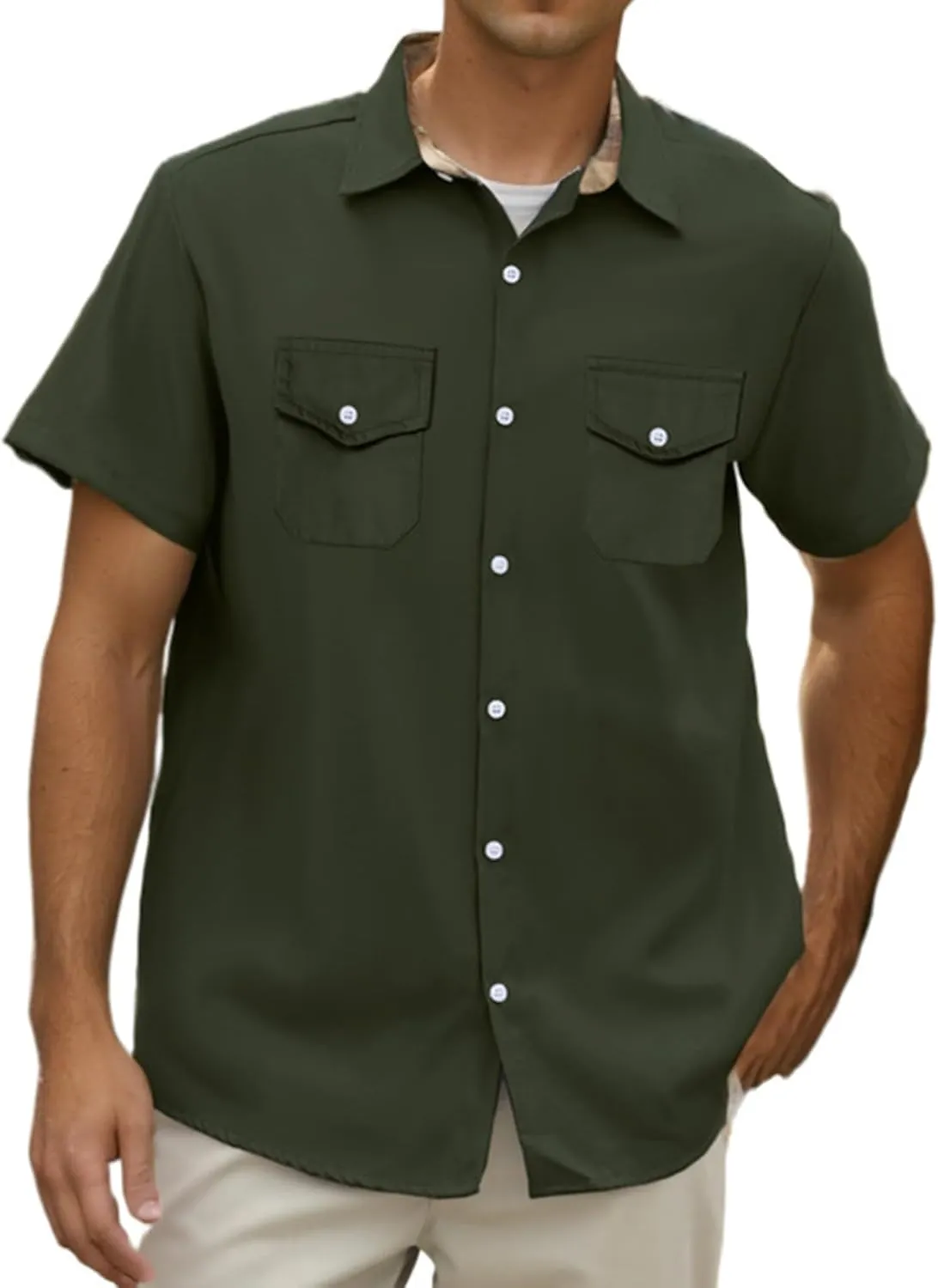 SANGTREE Mens and Boys Casual Short Sleeve Button Down Shirts with Two Pockets, US 12 Months - Adult 2XL