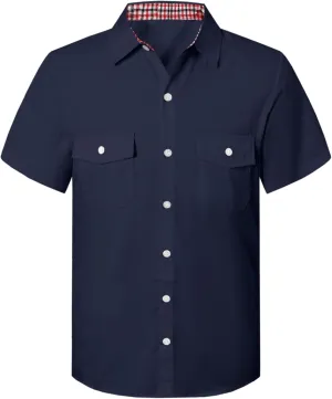 SANGTREE Mens and Boys Casual Short Sleeve Button Down Shirts with Two Pockets, US 12 Months - Adult 2XL