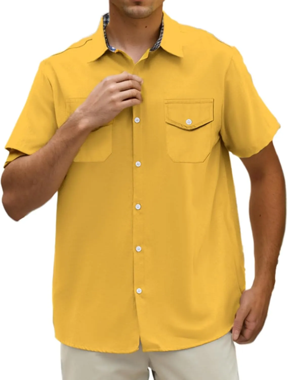 SANGTREE Mens and Boys Casual Short Sleeve Button Down Shirts with Two Pockets, US 12 Months - Adult 2XL