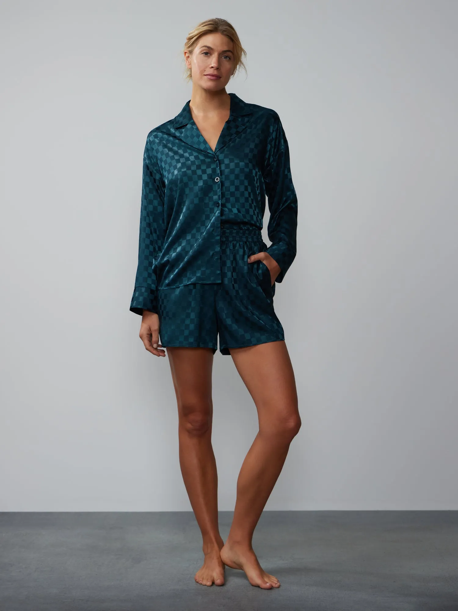 Satin Checkerboard Pajama Shorts