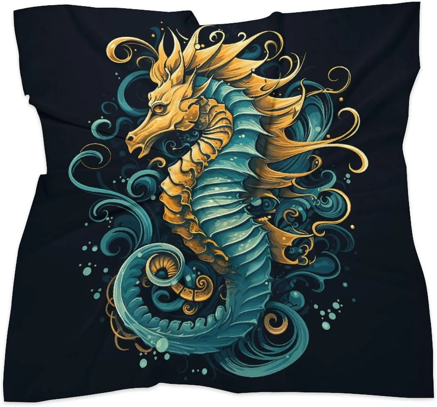 Seahorse Blue Pattern Head Scarf Like Silk Scarf Lightweight Fashion Satin Hair Bandanas for Women Boho Headscarf Hair Wrap Bandana Headband Handkerchief Silk Scarves for Bag Purse Neck 18 Inch