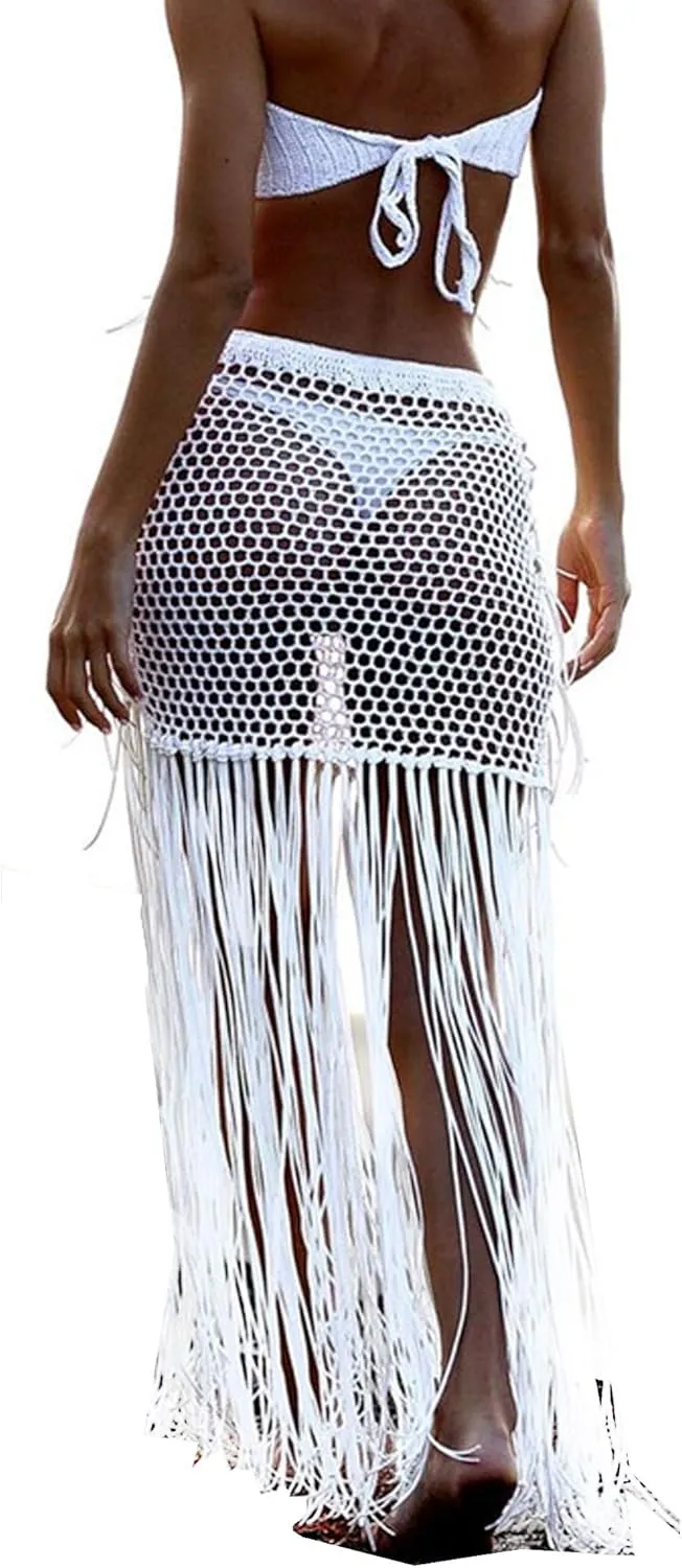 Sexy Beach Handmade Crochet Bikini Net Fishnet Mini Skirt, Summer High Waist Hollow Out Cool