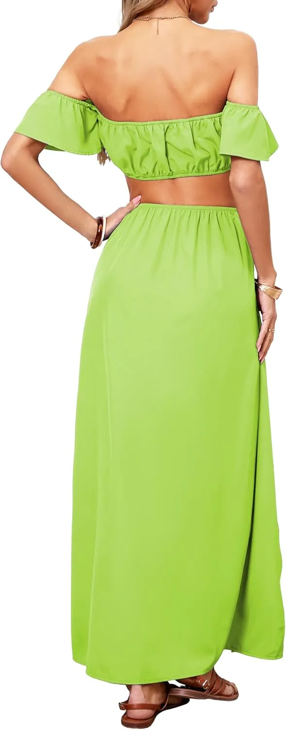 Sexy Two Piece Sets for Women Vacation Elegant Sleeveless Top Long Split Maxi Dress Beach Swimwear