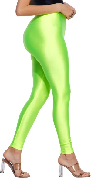 Shiny Leggings High Waist Neon Leggings Elastic Stretch Skinny Comfy Lightweight Pants Tights Disco Party Rave