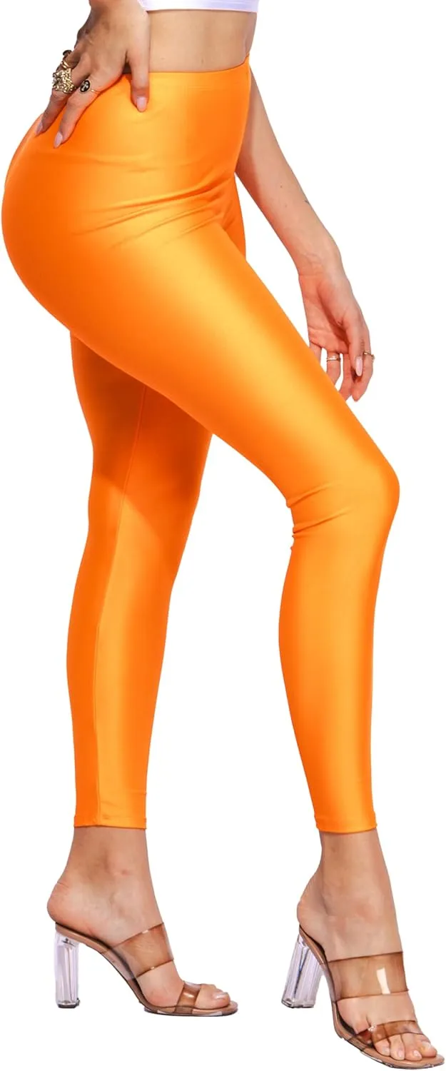 Shiny Leggings High Waist Neon Leggings Elastic Stretch Skinny Comfy Lightweight Pants Tights Disco Party Rave