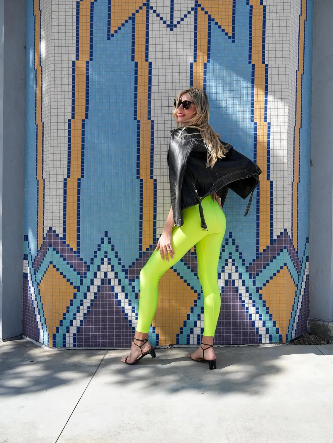 Shiny Leggings High Waist Neon Leggings Elastic Stretch Skinny Comfy Lightweight Pants Tights Disco Party Rave
