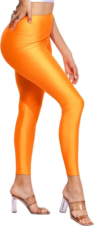 Shiny Leggings High Waist Neon Leggings Elastic Stretch Skinny Comfy Lightweight Pants Tights Disco Party Rave