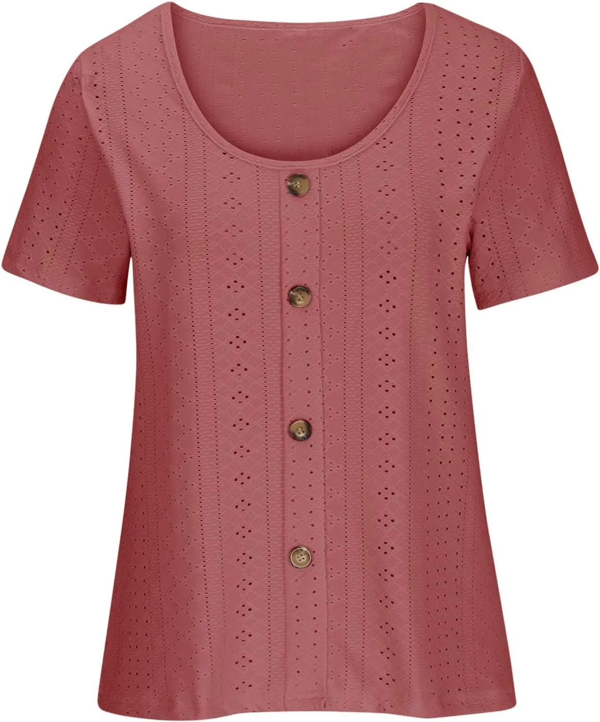 Short Sleeve Shirts for Women Dressy Casual Hollow Button Scoop Neck Solid Color Blouses Cute Sexy Summer Tops