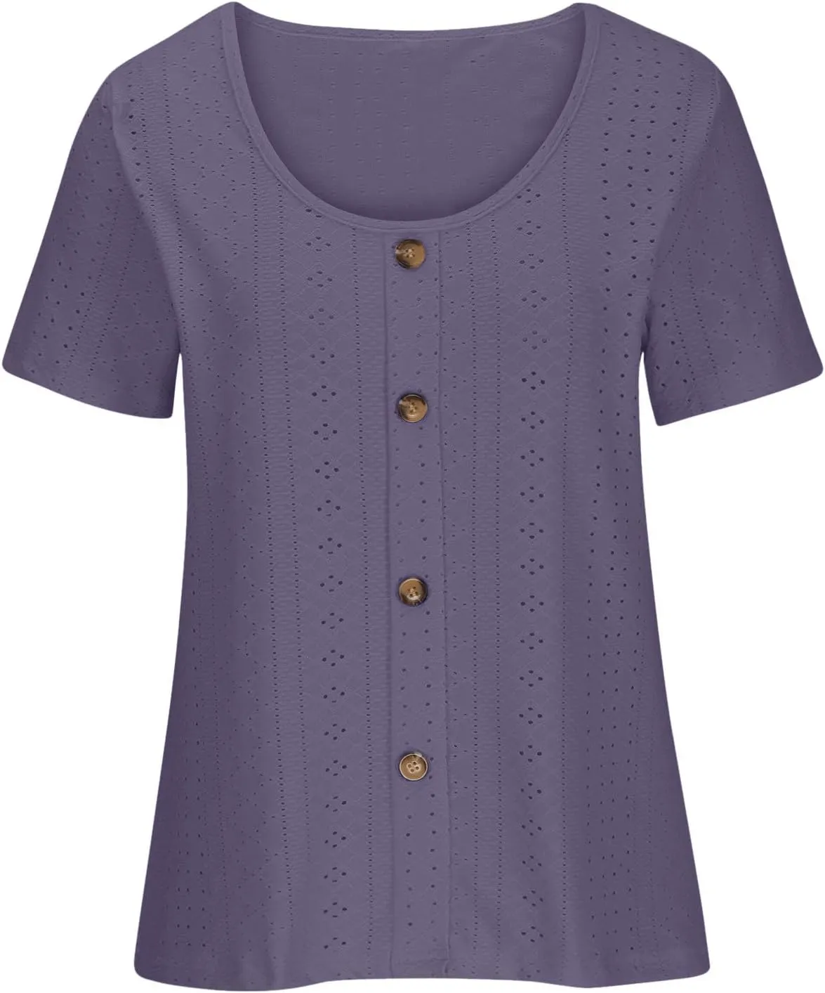 Short Sleeve Shirts for Women Dressy Casual Hollow Button Scoop Neck Solid Color Blouses Cute Sexy Summer Tops