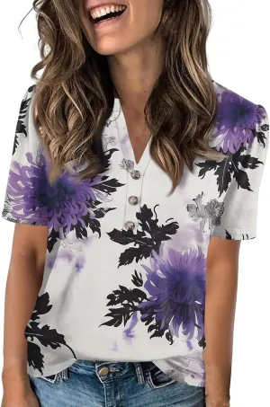 Short Sleeve Shirts for Women Short Sleeve Tops Trendy Summer V Neck Loose Striped Casual Basic T Shirt Tee Blouses