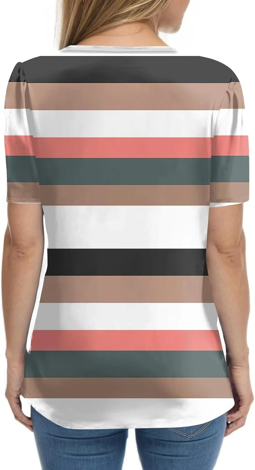 Short Sleeve Shirts for Women Short Sleeve Tops Trendy Summer V Neck Loose Striped Casual Basic T Shirt Tee Blouses