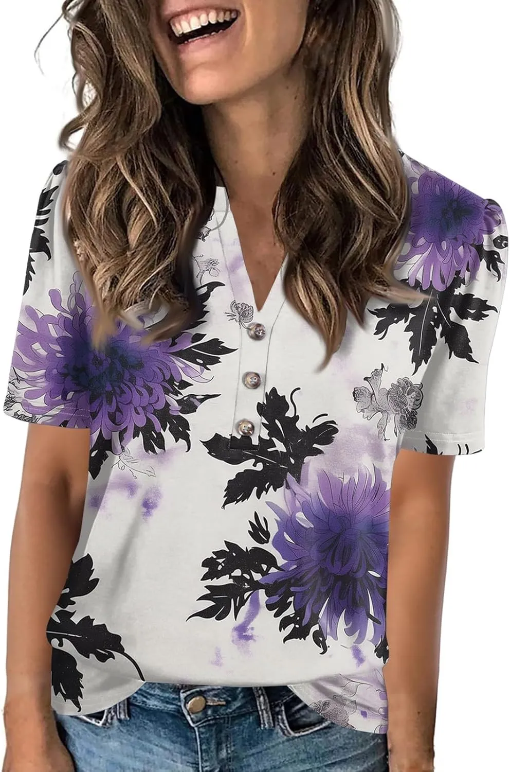 Short Sleeve Shirts for Women Short Sleeve Tops Trendy Summer V Neck Loose Striped Casual Basic T Shirt Tee Blouses