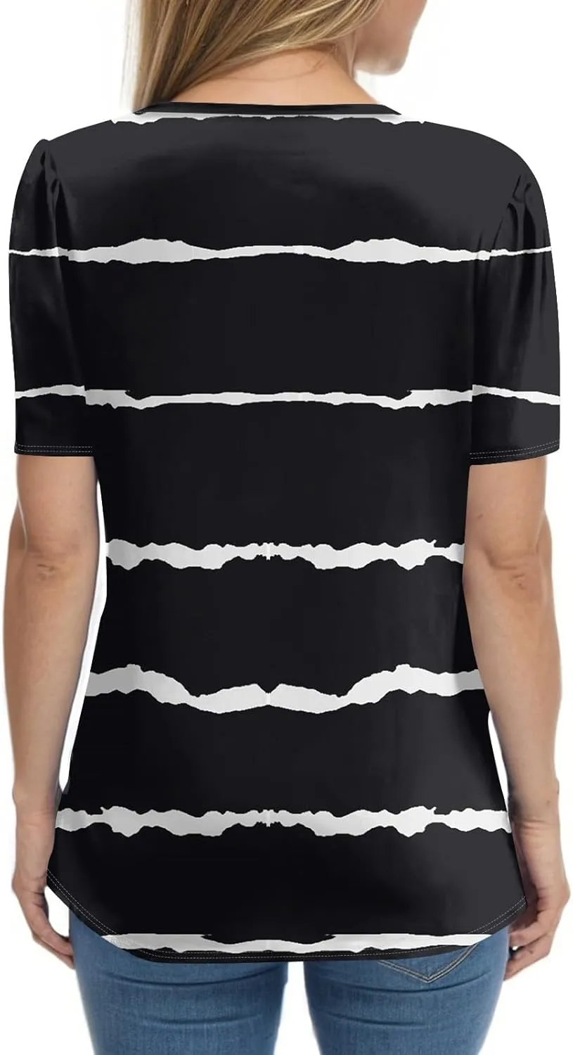 Short Sleeve Shirts for Women Short Sleeve Tops Trendy Summer V Neck Loose Striped Casual Basic T Shirt Tee Blouses