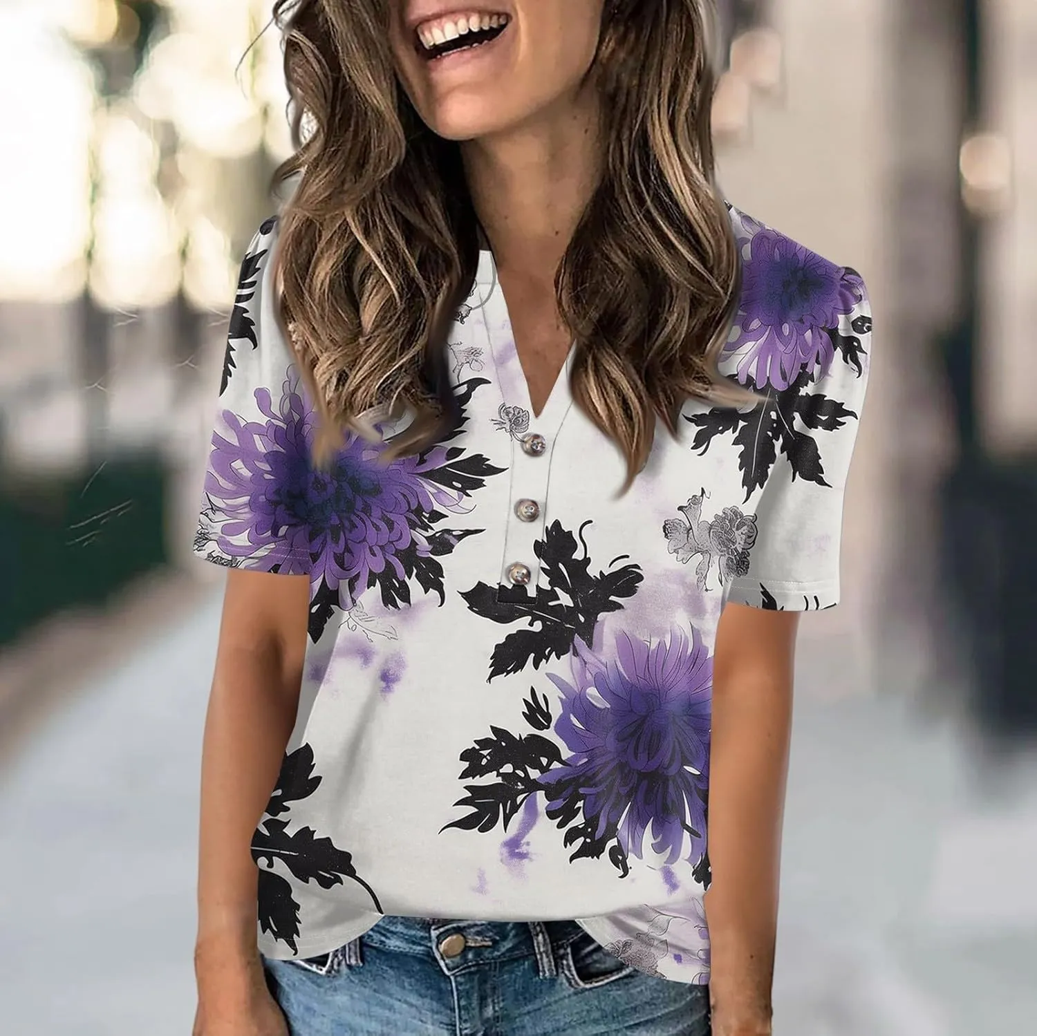 Short Sleeve Shirts for Women Short Sleeve Tops Trendy Summer V Neck Loose Striped Casual Basic T Shirt Tee Blouses