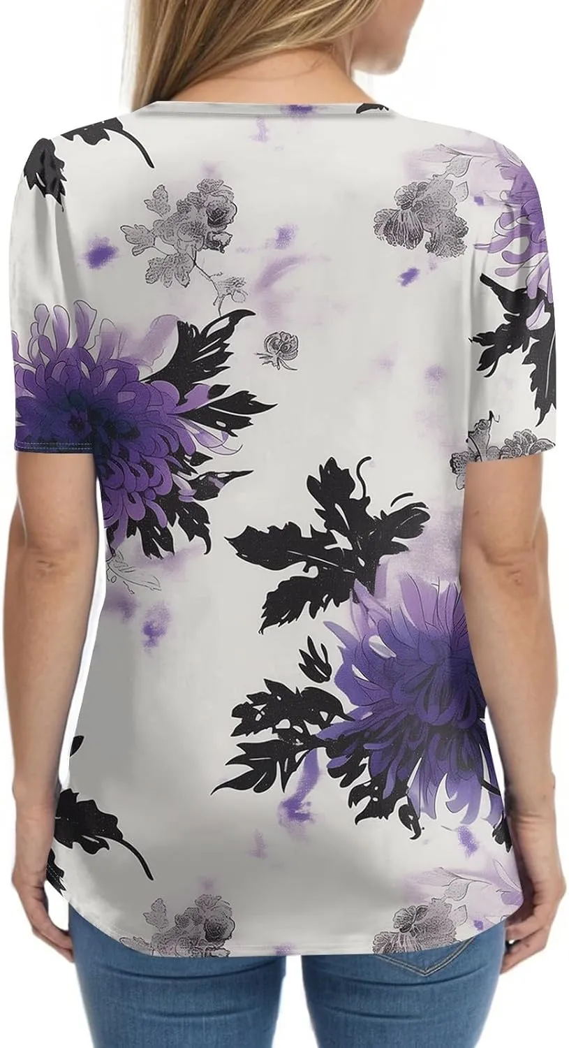 Short Sleeve Shirts for Women Short Sleeve Tops Trendy Summer V Neck Loose Striped Casual Basic T Shirt Tee Blouses