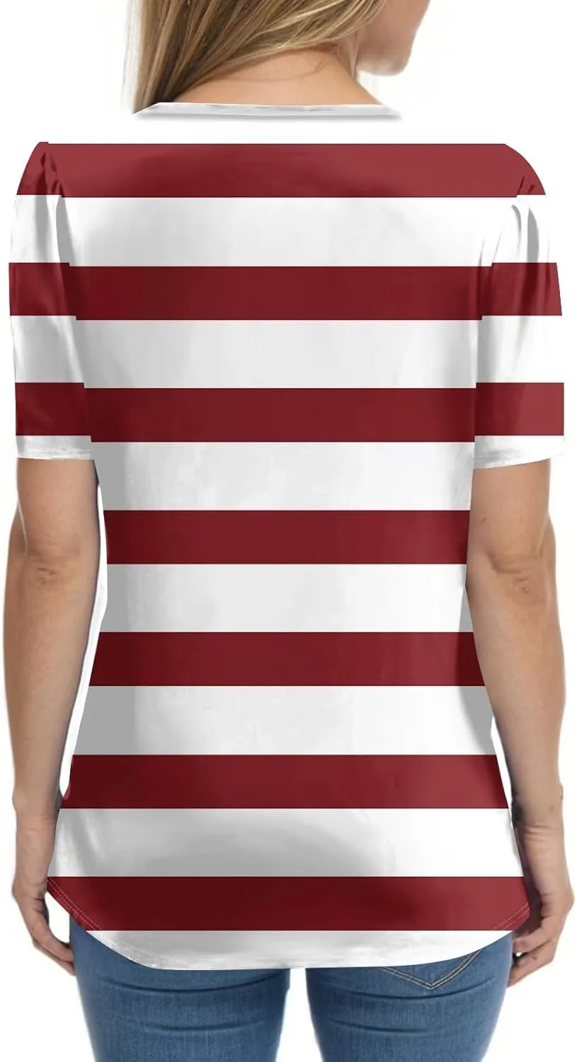 Short Sleeve Shirts for Women Short Sleeve Tops Trendy Summer V Neck Loose Striped Casual Basic T Shirt Tee Blouses