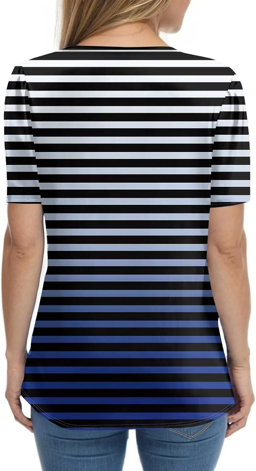 Short Sleeve Shirts for Women Short Sleeve Tops Trendy Summer V Neck Loose Striped Casual Basic T Shirt Tee Blouses