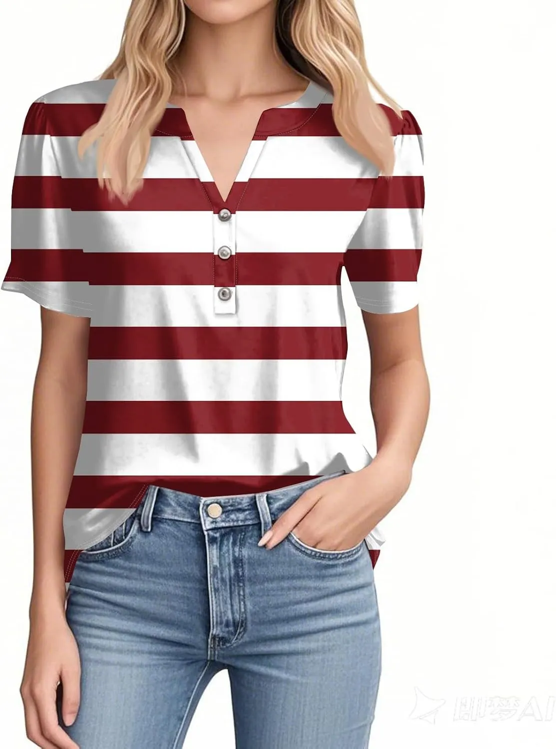 Short Sleeve Shirts for Women Short Sleeve Tops Trendy Summer V Neck Loose Striped Casual Basic T Shirt Tee Blouses