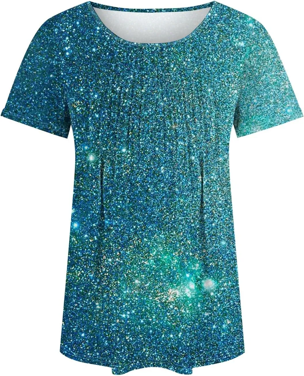 Short Sleeve Shirts for Women Summer Crew Neck Pleated Front Dressy Casual Tops Loose Fit Tunic Plus Size Ladies Blouses