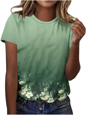 Short Sleeve Shirts for Women Vintage Floral Print Blouses Dressy Casual Ladies Loose Fit Summer Tops Trendy Outfits