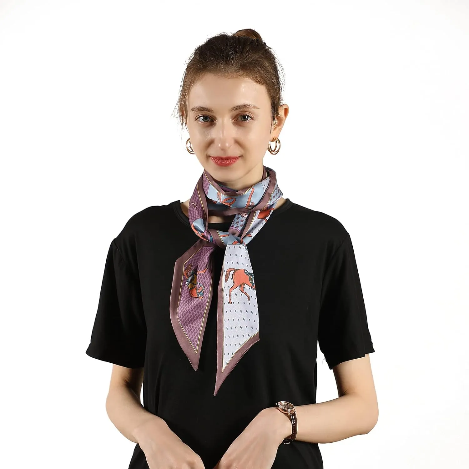Skinny Silk Like Hair Scarf for Women Head Wrap Ribbon Handbag Neck Satin Scarves Gift Packed