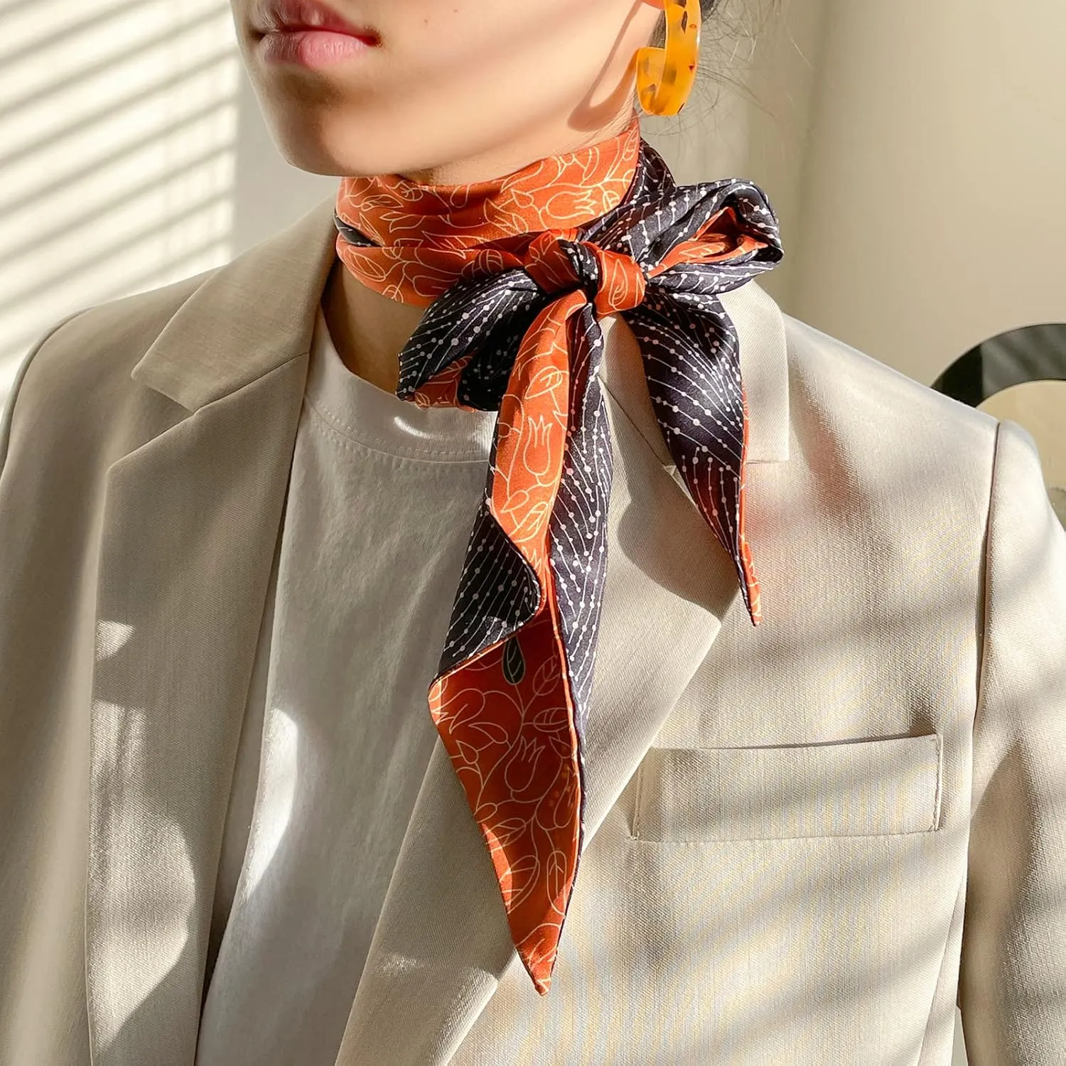 Skinny Silk Like Hair Scarf for Women Head Wrap Ribbon Handbag Neck Satin Scarves Gift Packed