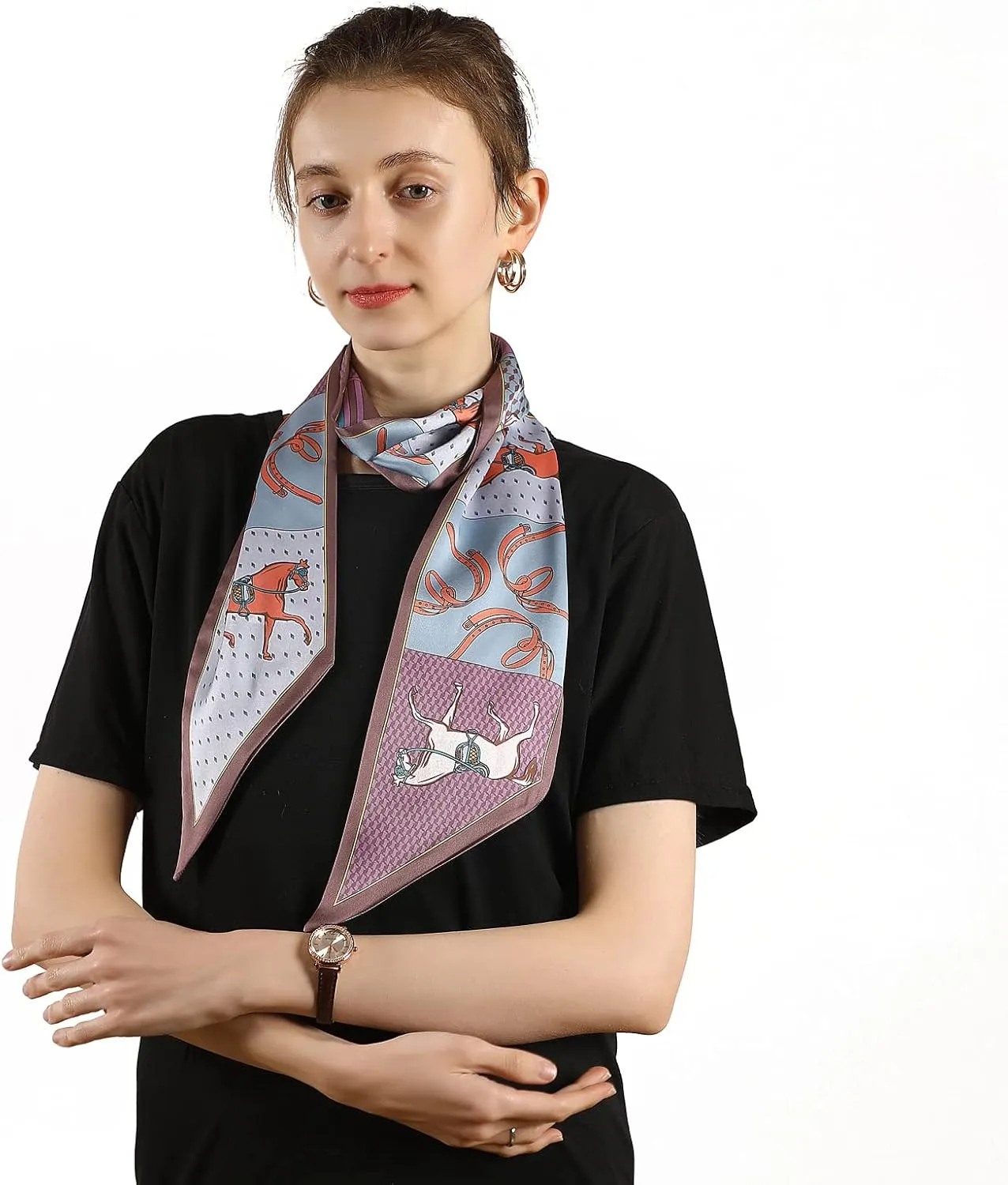 Skinny Silk Like Hair Scarf for Women Head Wrap Ribbon Handbag Neck Satin Scarves Gift Packed