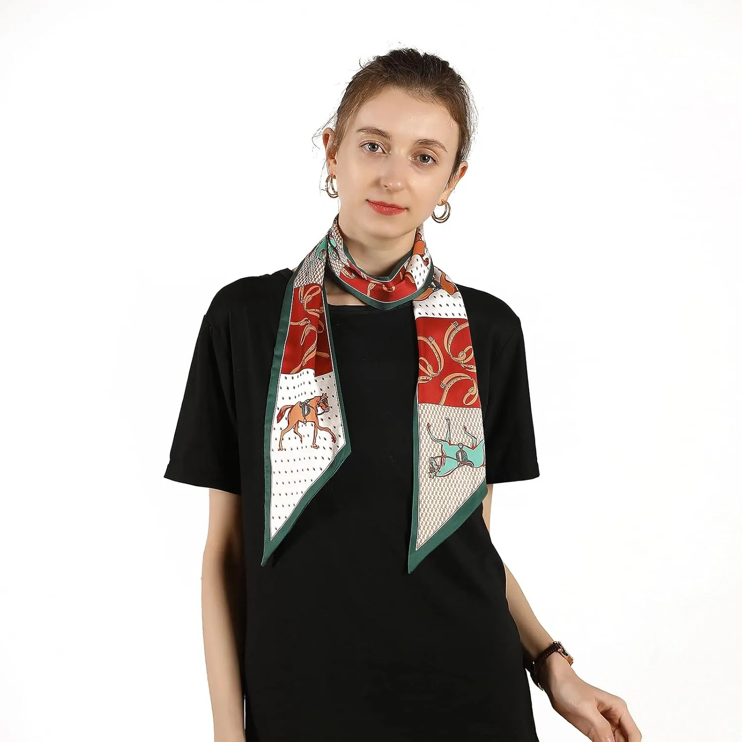 Skinny Silk Like Hair Scarf for Women Head Wrap Ribbon Handbag Neck Satin Scarves Gift Packed