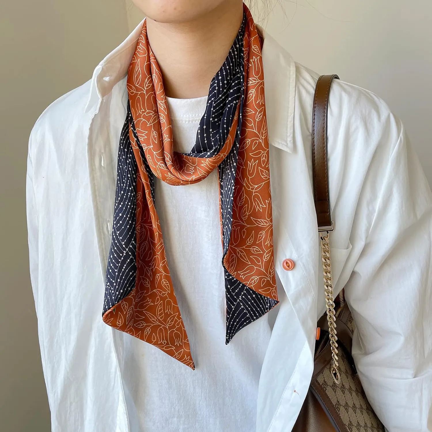 Skinny Silk Like Hair Scarf for Women Head Wrap Ribbon Handbag Neck Satin Scarves Gift Packed