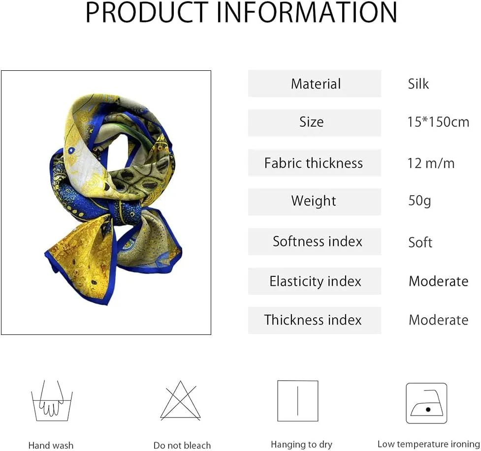 Skinny Silk Scarf Women Flower Leaf Printed Painting Pattern Narrow Long Neckerchief Headdress Hairband Hair Scarf