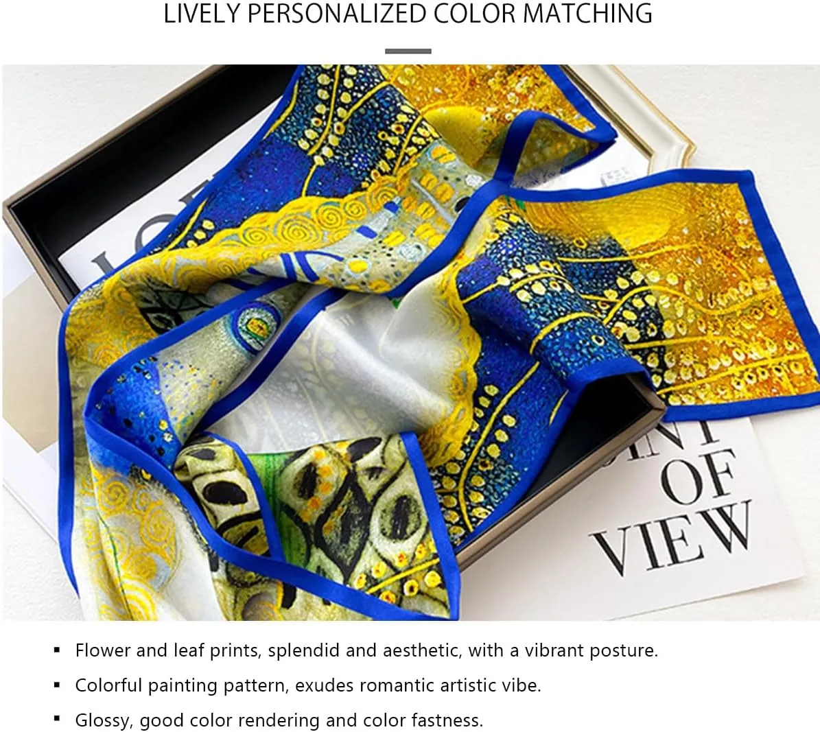 Skinny Silk Scarf Women Flower Leaf Printed Painting Pattern Narrow Long Neckerchief Headdress Hairband Hair Scarf
