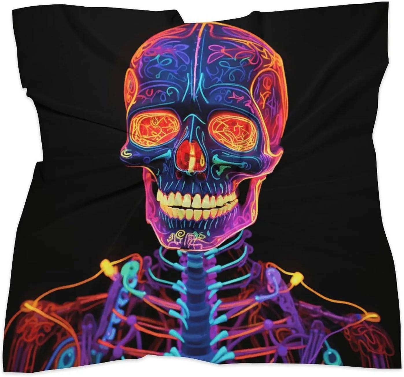 Skull Glowing Head Scarf Like Silk Scarf Lightweight Fashion Satin Hair Bandanas for Women Boho Headscarf Hair Wrap Bandana Headband Handkerchief Silk Scarves for Bag Purse Neck 18 Inch