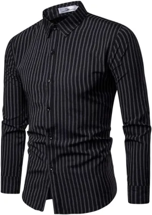 Slim Fit Dress Shirts for Men Striped Long Sleeve Button Down Shirt Big and Tall Casual Business Work Formal Tops