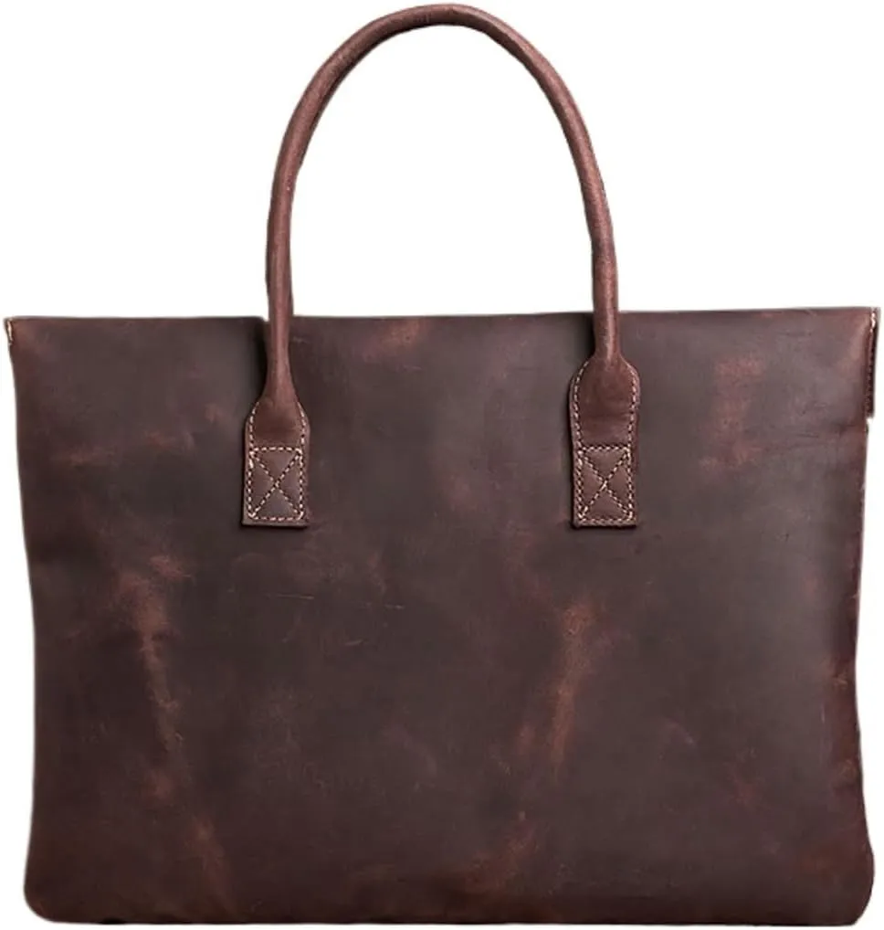 Slim Men's Handbag Casual Briefcase Leather Office Bag for 14" Laptop