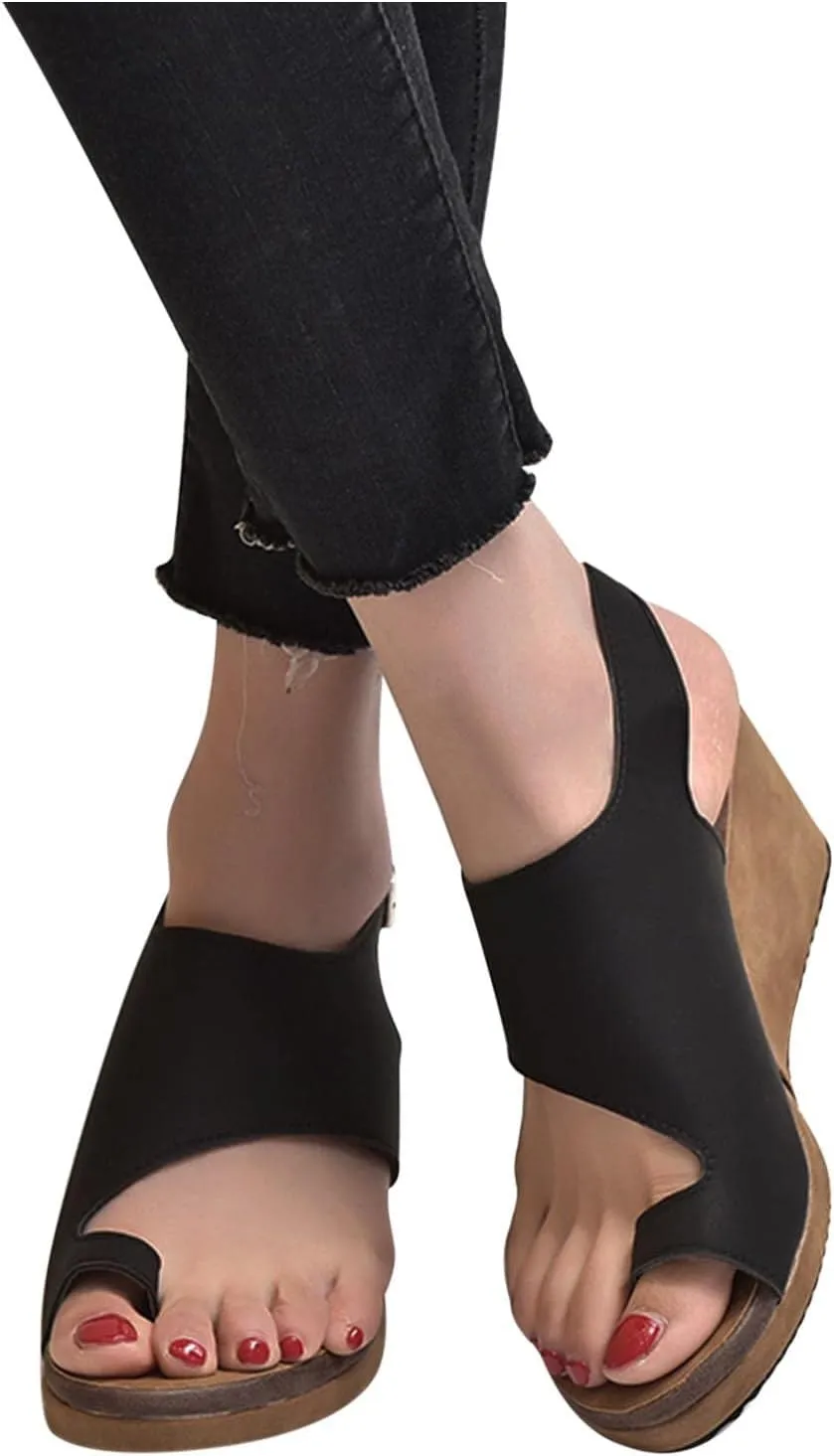 Slingback Buckle Open Toe Sandals for Women Casual Dressy Clip-Toe Platform Wedge Sandales for Summer Footwear