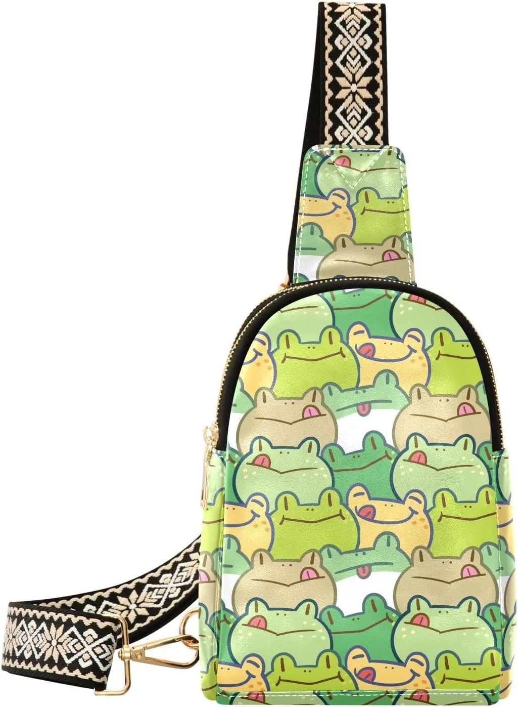 Small Sling Bag Fanny Packs Crossbody Bags for Women Funny Cartoon Frog Leather Fashion Chest Bag Belt Bag for Women for Travel Sports Running Hiking