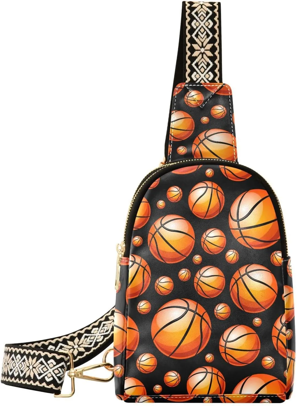 Small Sling Bag for Women Basketball Ball Theme PC Leather Fanny Pack Crossbody Fashion Waist Packs Chest Bag for Travel Sports Running Hiking