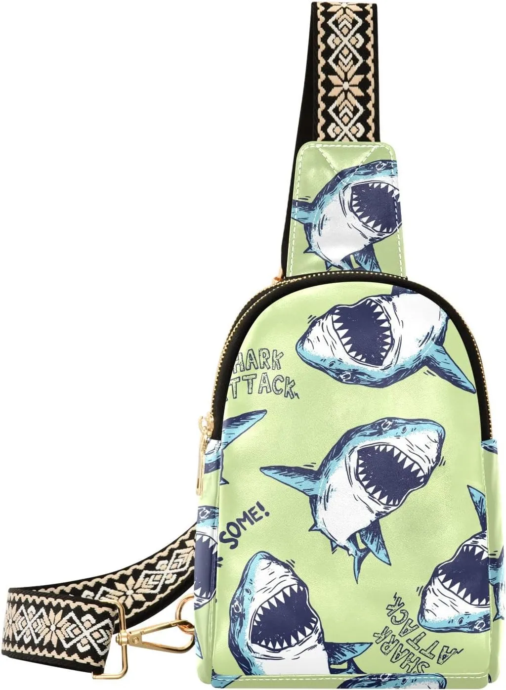 Small Sling Bag for Women Cartoon Shark PC Leather Fanny Pack Crossbody Fashion Waist Packs Chest Bag for Travel Sports Running Hiking