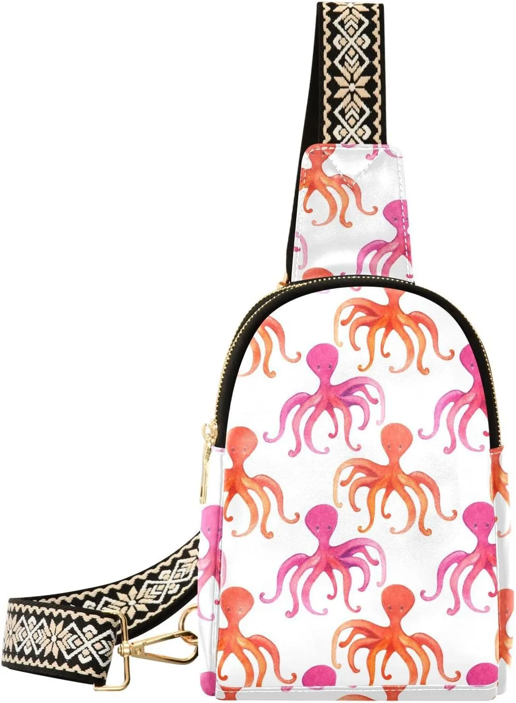 Small Sling Bag for Women Colourful Cartoon Octopus PC Leather Fanny Pack Crossbody Watercolor Fashion Waist Packs Chest Bag for Travel Sports Running Hiking