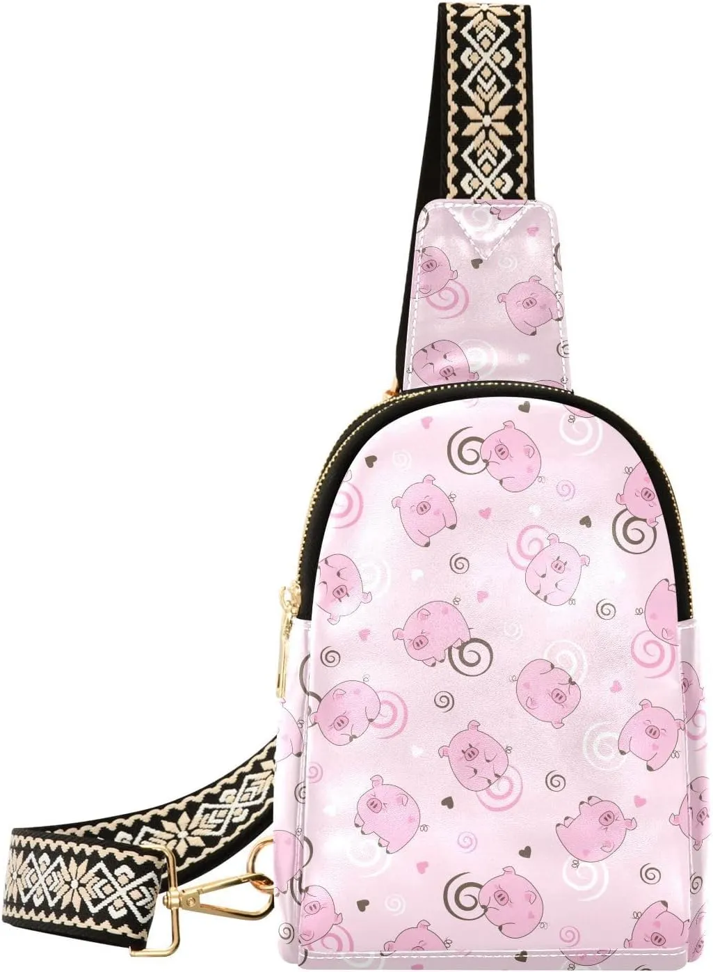 Small Sling Bag for Women Cute Pig with Spirals PC Leather Fanny Pack Crossbody Fashion Waist Packs Chest Bag for Travel Sports Running Hiking