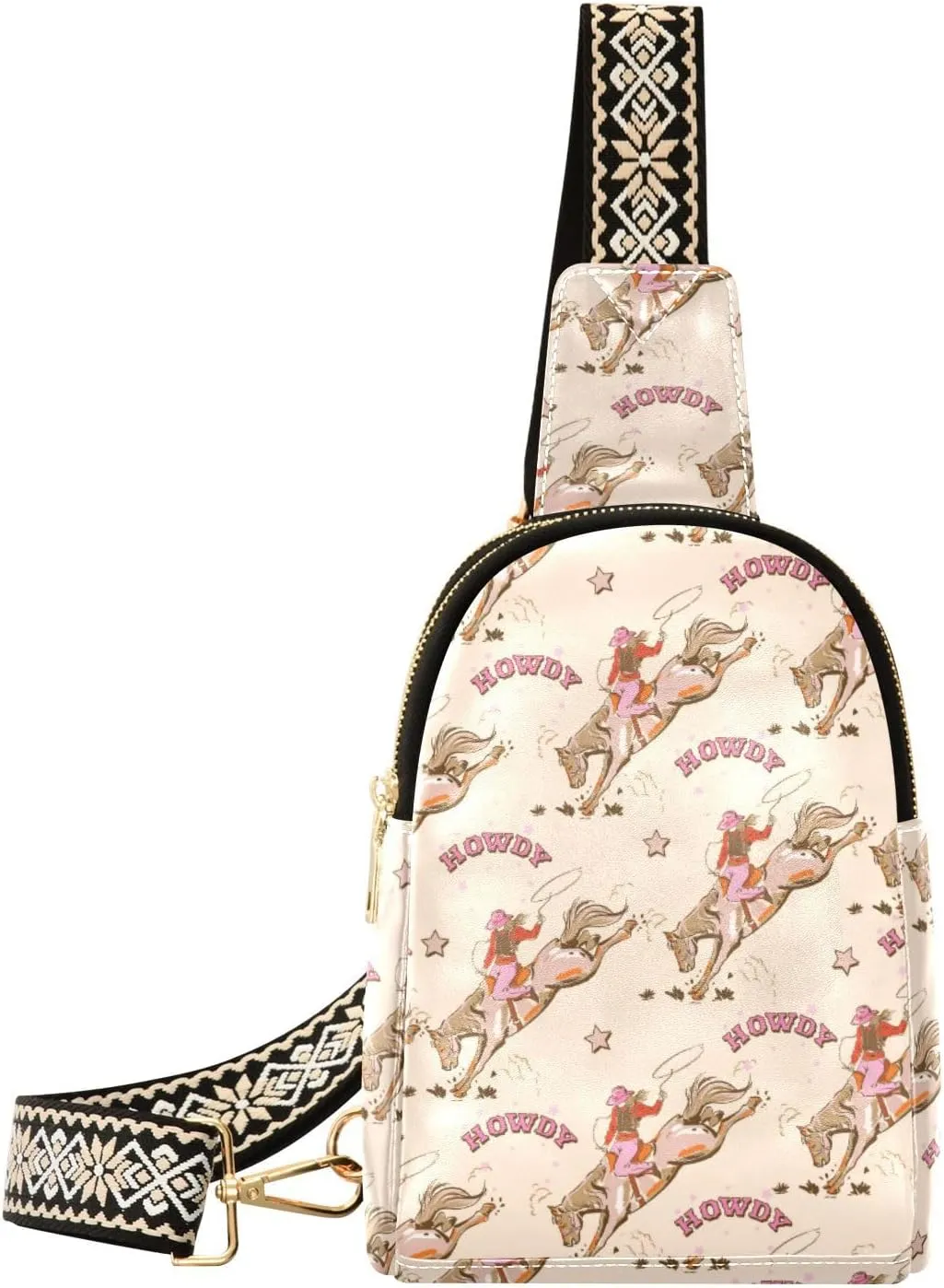 Small Sling Bag for Women Cute Rodeo Cowgirl PC Leather Fanny Pack Crossbody Retro Fashion Waist Packs Chest Bag for Travel Sports Running Hiking