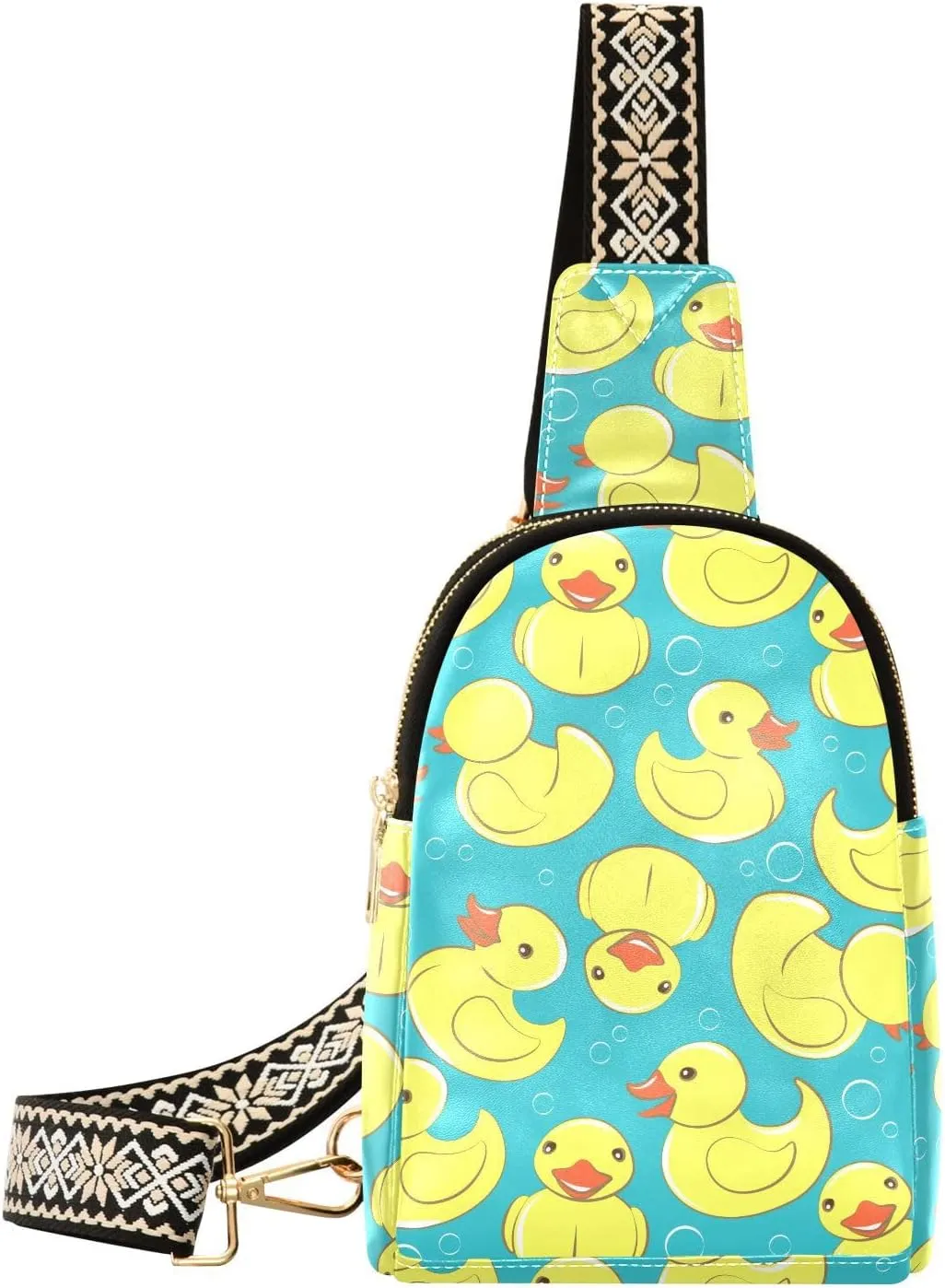 Small Sling Bag for Women Illustration Yellow Rubber Duck PC Leather Fanny Pack Crossbody Bubbles Fashion Waist Packs Chest Bag for Travel Sports Running Hiking