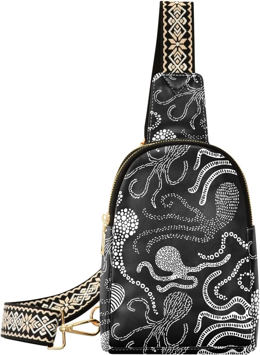 Small Sling Bag for Women Pattern with Octopus PC Leather Fanny Pack Crossbody Art Fashion Waist Packs Chest Bag for Travel Sports Running Hiking