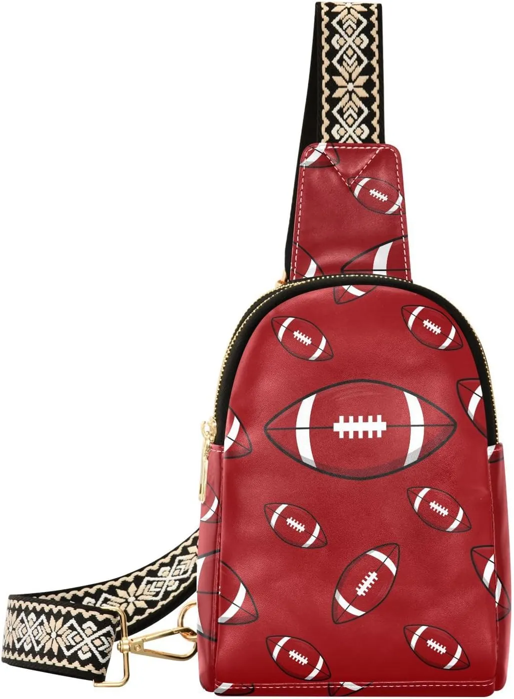 Small Sling Bag for Women Rugby Seamless Pattern PC Leather Fanny Pack Crossbody Red Fashion Waist Packs Chest Bag for Travel Sports Running Hiking