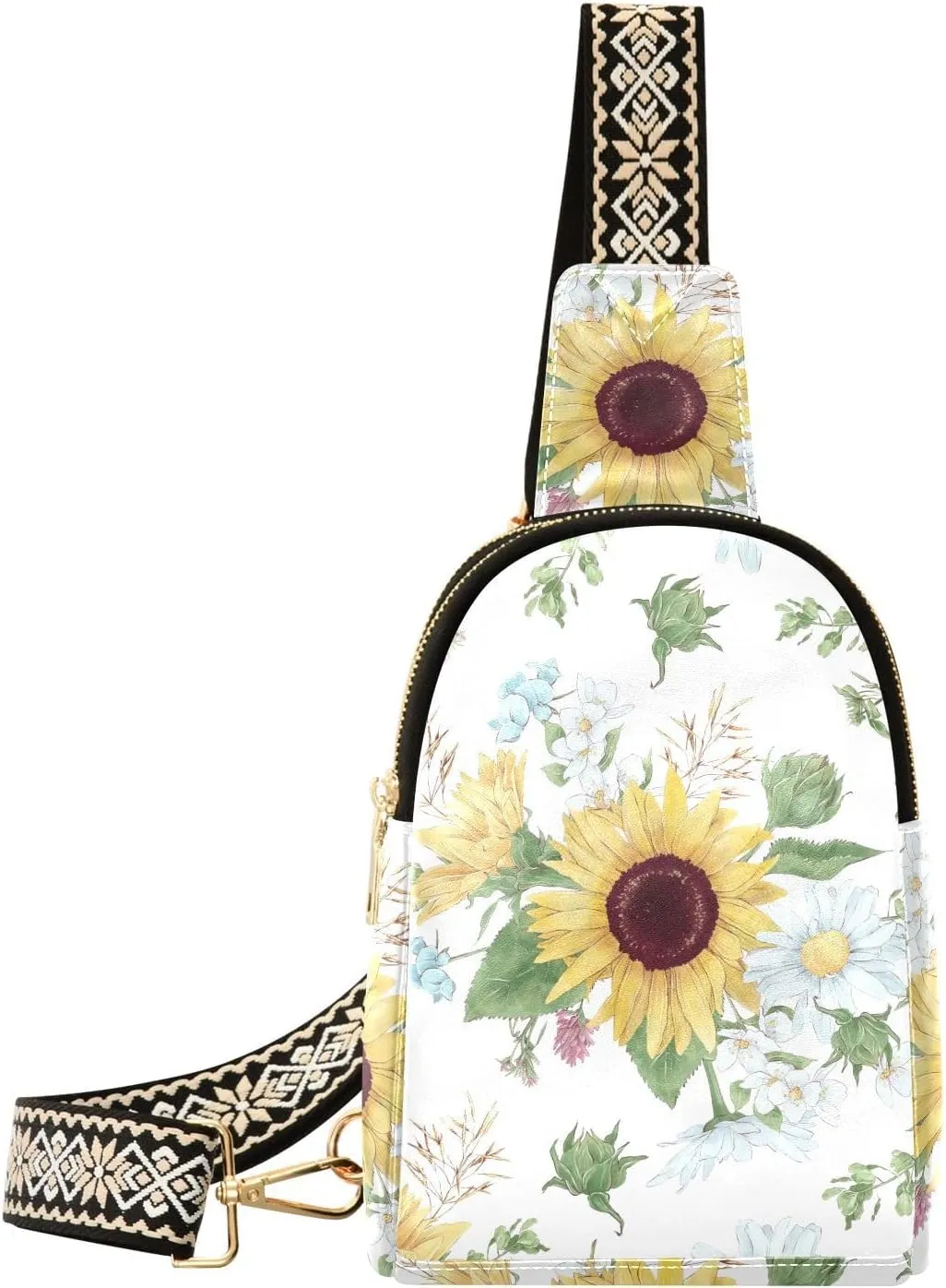 Small Sling Bag for Women Sunflower Daisy PC Leather Fanny Pack Crossbody Summer Flower Fashion Waist Packs Chest Bag for Travel Sports Running Hiking