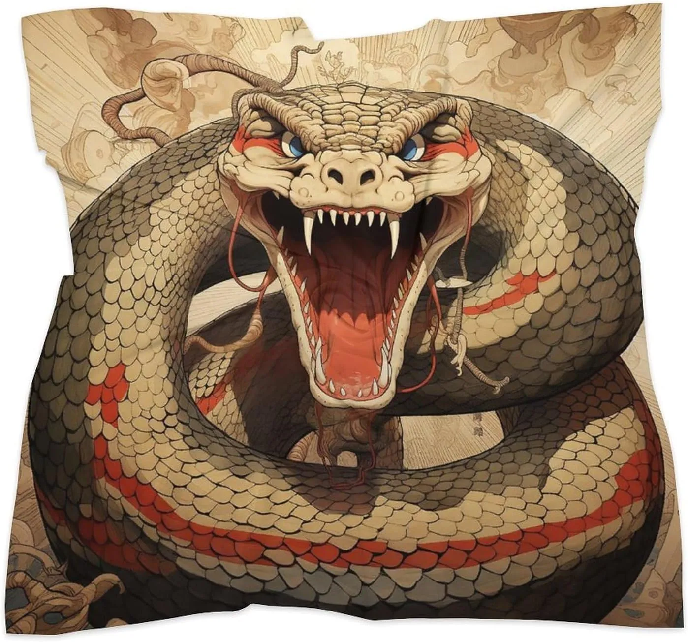 Snake Open Mouth Head Scarf Like Silk Scarf Lightweight Fashion Satin Hair Bandanas for Women Boho Headscarf Hair Wrap Bandana Headband Handkerchief Silk Scarves for Bag Purse Neck 18 Inch